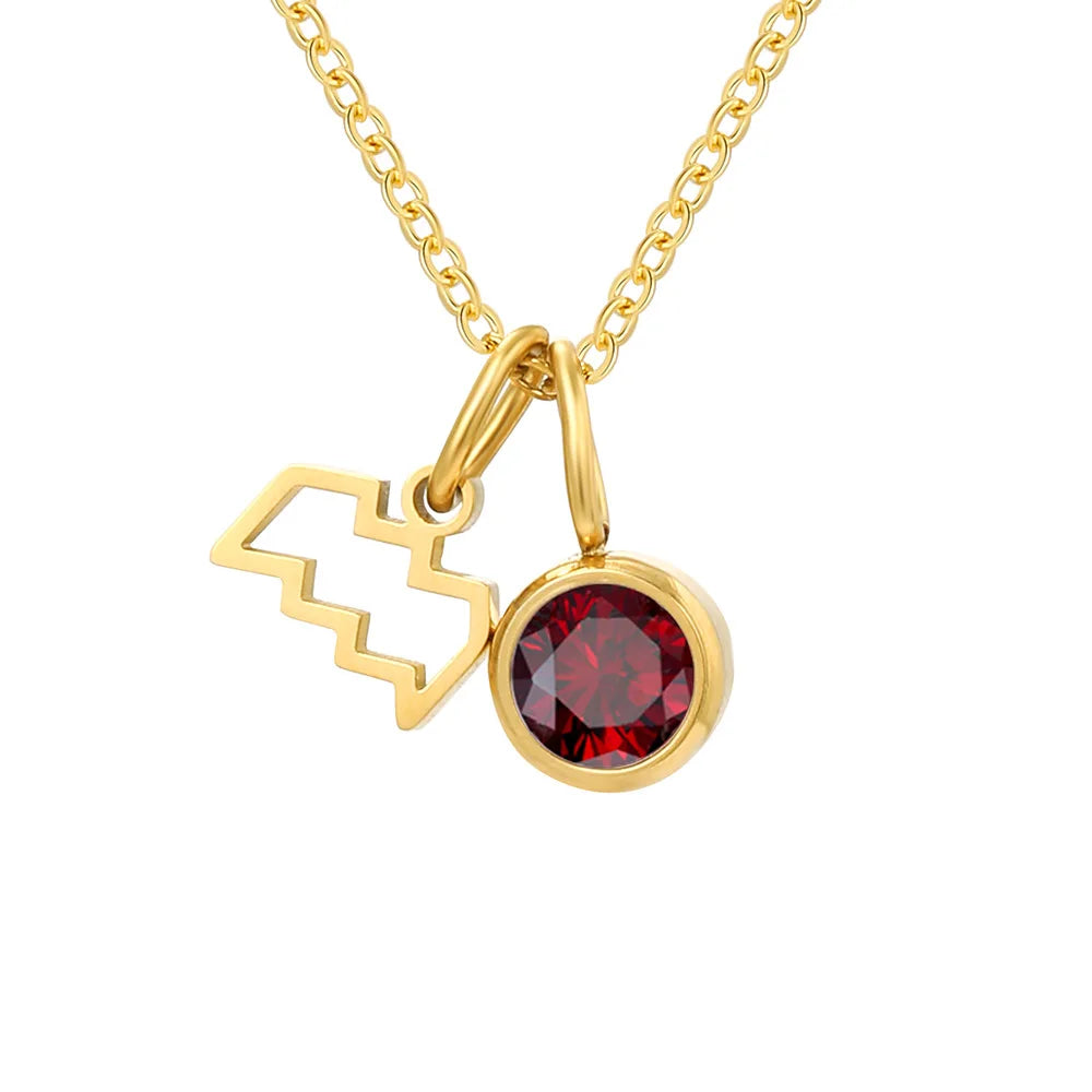 Y153 Wholesale Collier Acier Inoxydable Bijoux Femme PVD 14K Gold Plated Stainless Steel Birthstone 12 Zodiac Sign Necklaces