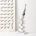 Modern Abstract Luxury Ceramic Flower Vase Hand Painted Black Outline Pattern White Wave for Home Office Furniture Decoration