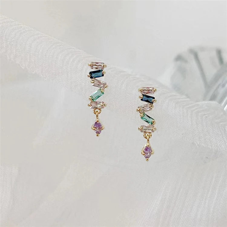Trendy Jewelry S925 Women Colorful Cubic Zirconia Drop Stud Earrings