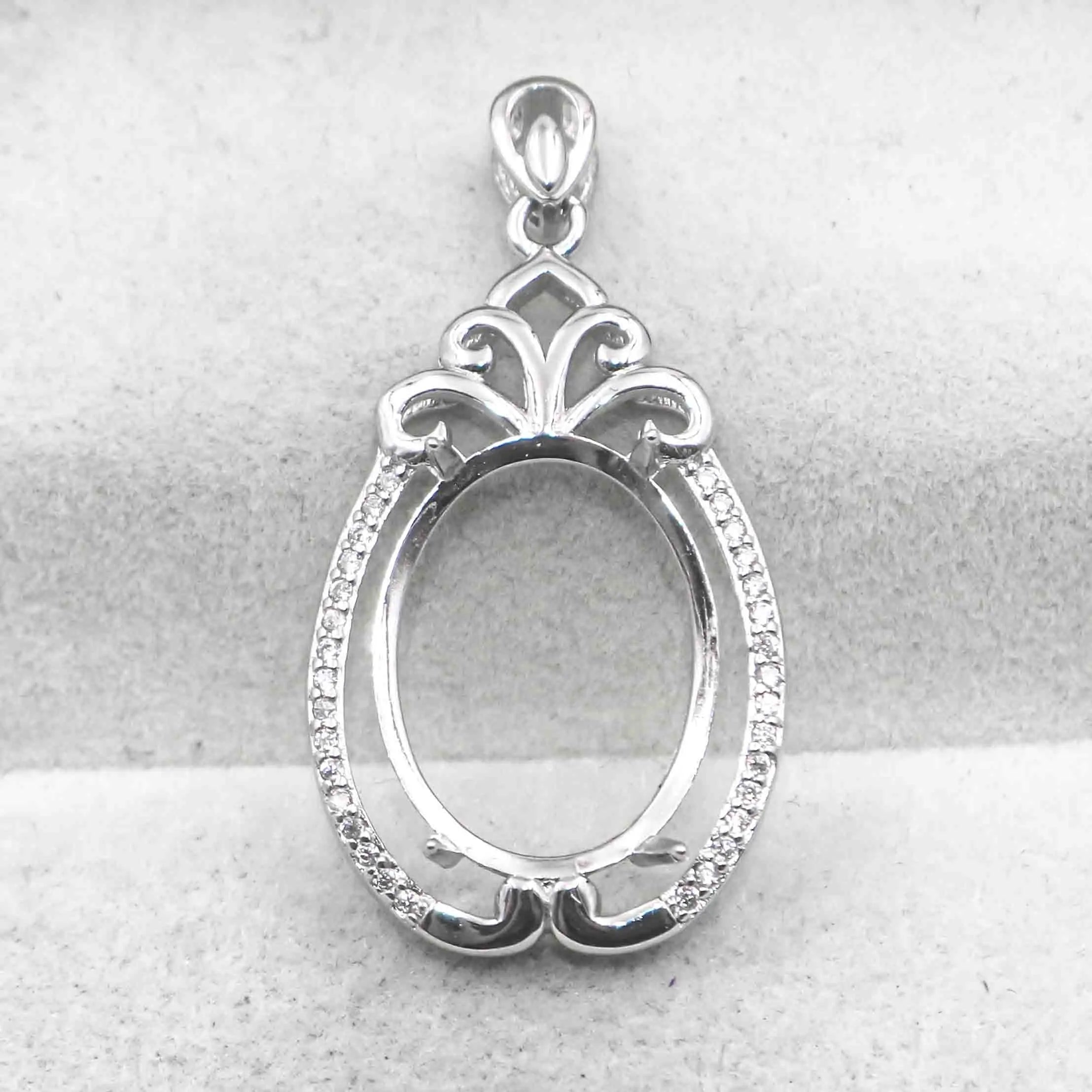 Sterling Silver 13*17mm Semi Mount Pendant Empty Frame Blank Support Setting S925 Base Holder Without Center Stone for DIY Inlay
