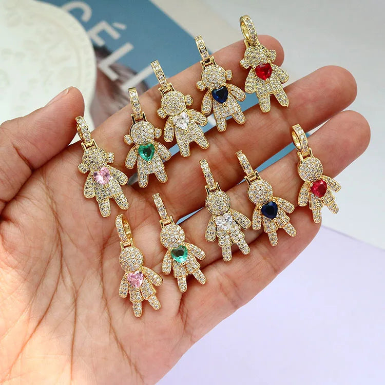 CZ8885 Hot Sale New 18k Gold CZ Cubic Zirconia Girl and Boy Kids Best Friend Couple Charms for Bracelet Necklace Jewelry Making