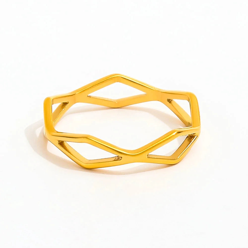 Joolim Jewelry Wholesale 18K Gold Plated Rhombus Linellae Stainless Steel Rings for Women Rings