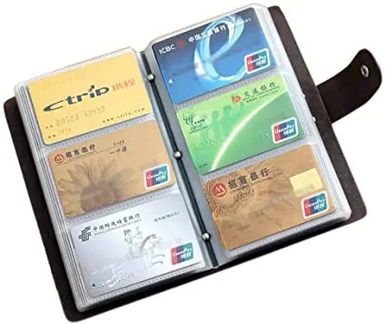 Boshiho Genuine Leather Credit Card Holder Business Card Case Book Style 90 Count Name ID Card Holder Clip Closure Wallet