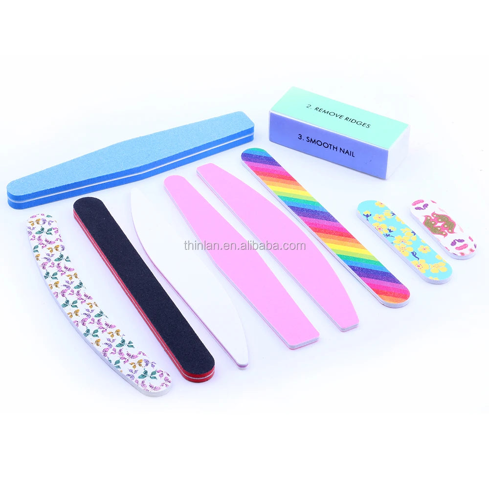 Newest Gradient Rainbow Nail File Nails Manicure Tools Long Straight Half Moon Leaf Multi Shapes Professional Rainbow Nail File