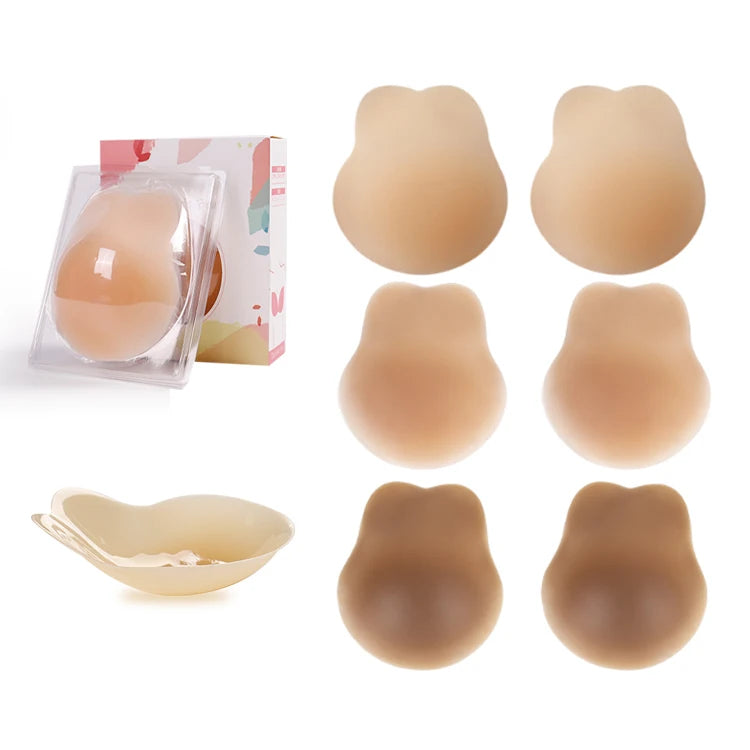Adhesive Rabbit Ears Silicone Nipple Covers Waterproof Reusable Breast Lifting Everyday Style Solid Pattern