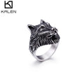 KALEN Anillos Acero Inoxidable Biker Ring Silver Stainless Steel Animal Wolf Rings for Men