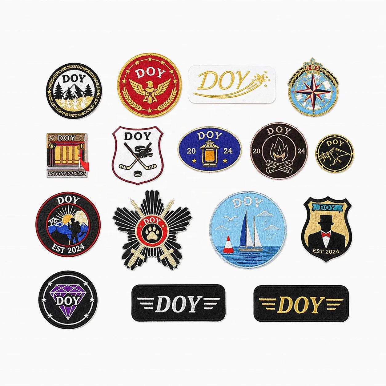 Gold Silver Metallic Thread Embroidered Badges Designer Custom Logo Embroidery Patches for Clothing