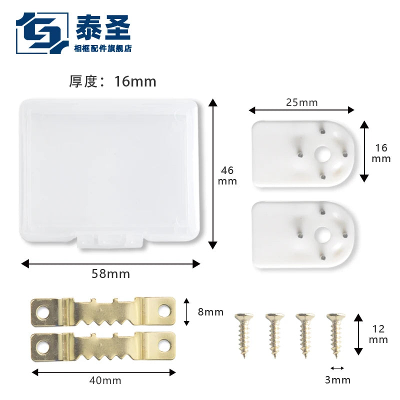 TAISHENG Zinc Plated Sawtooth Hanger Picture Frame Kits with 2pcs Invisible Plastic Wall Nails Hook Includes Screw