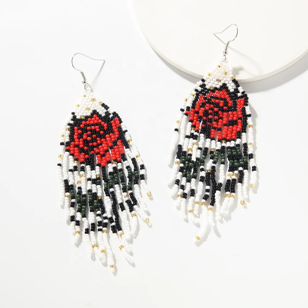 New Arrival Miyuki Beads Woven Huggie Earrings Red Rose Blue Rose Pattern Trendy Jewelry for Weddings Parties Perfect Gift