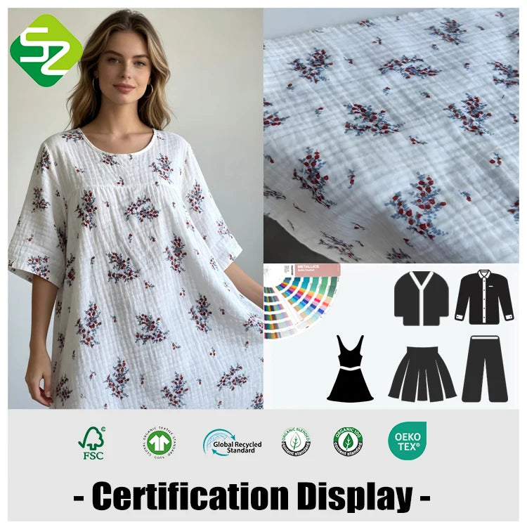 GOTS Certified 100% Organic Cotton Lightweight Woven Fabric Eco-Friendly Digital Print for Ladies Boys Dress Home Textile Baby