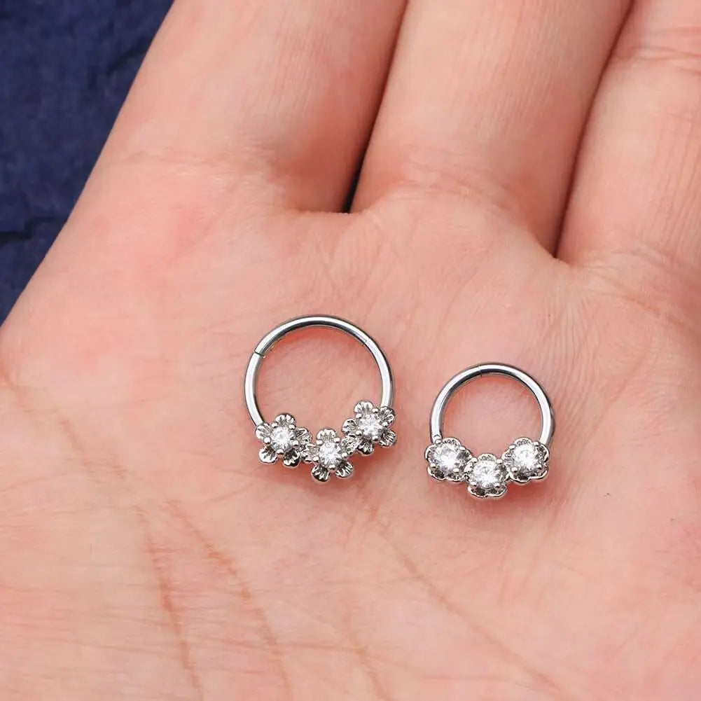 Evorte Gold Plated 316L Stainless Steel Flower Nose Clicker Hoop Ring Piercing Body Jewelry Hot-selling Women Fashion