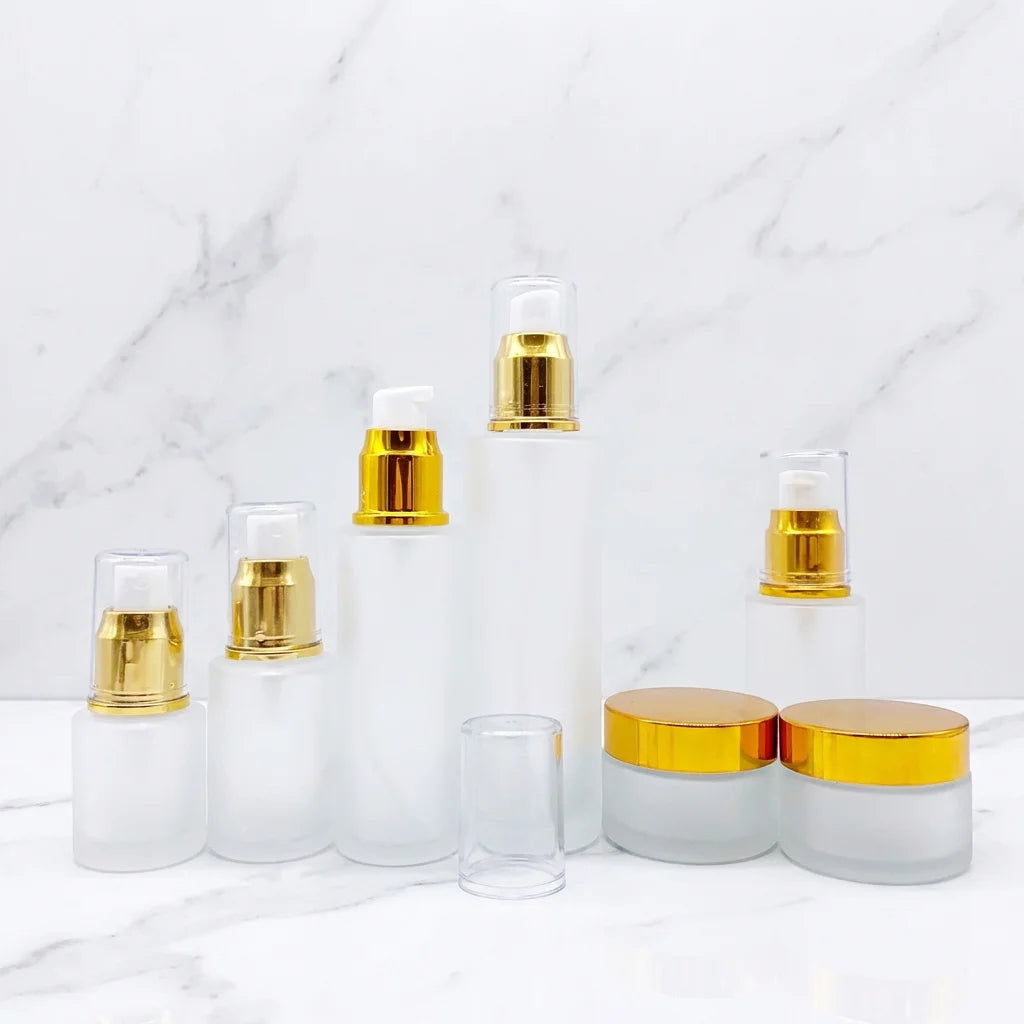 Customized cosmetic packaging bottles frosted glass bottle Screen printed cosmetic bottle with pump MegaBDM