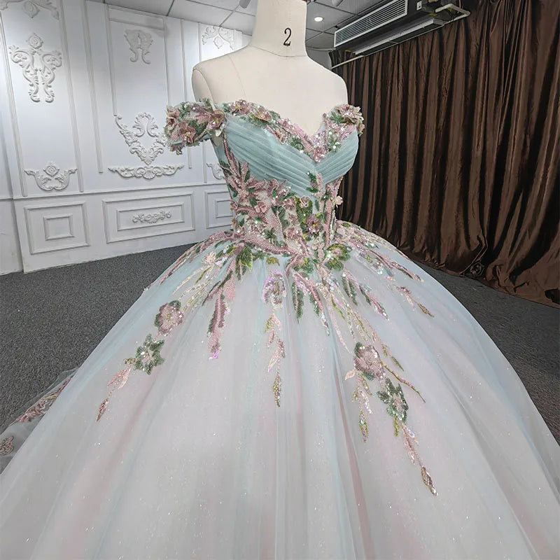 Elegant Flower Off Shoulder Evening Sweetheart Party Gowns Dresses Jancember 9964-1