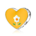 Summer Colorful Series of Yellow Flowers Enamel Charm 925 Sterling Silver Heart Shape Bead Fit Original Charm Women Bracelet