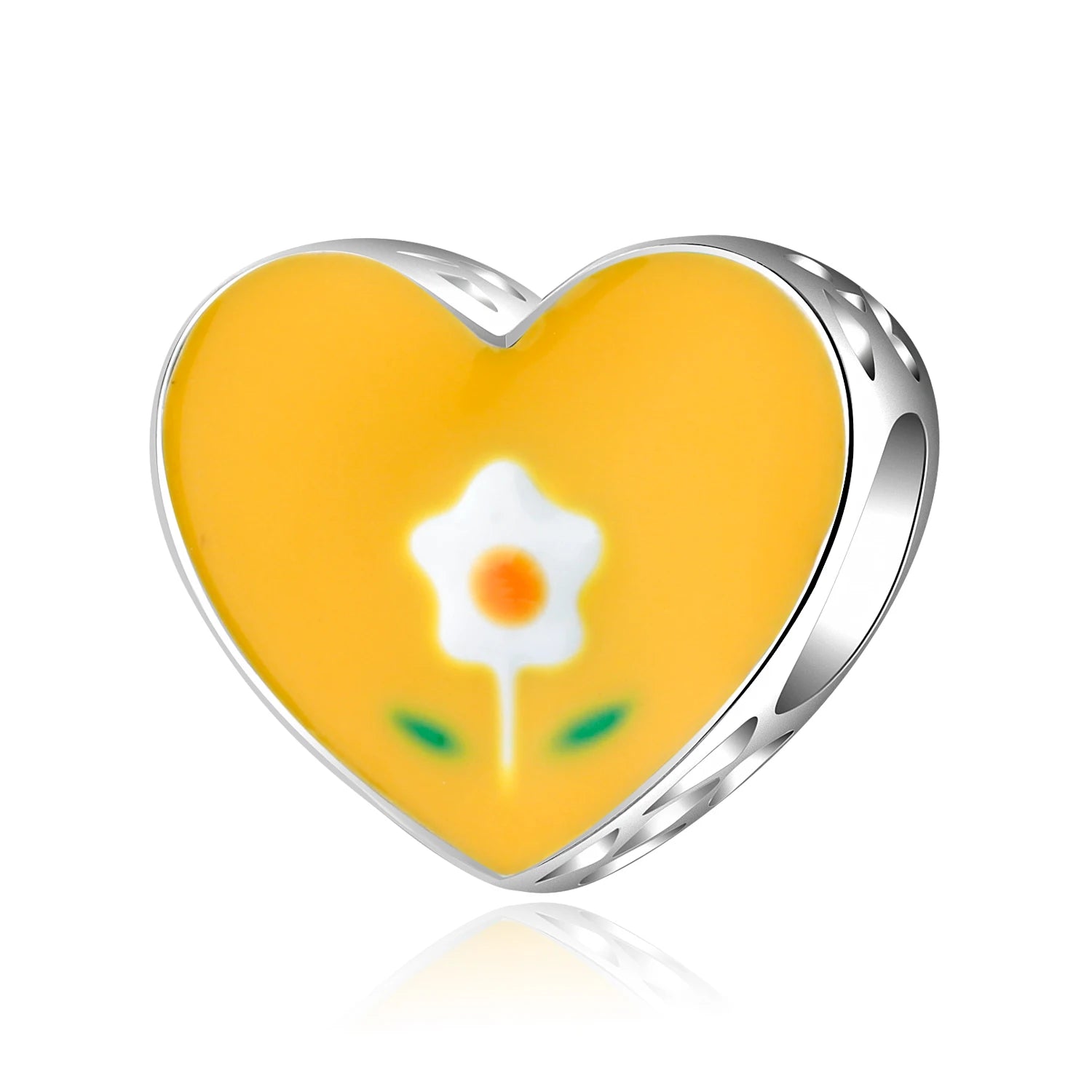 Summer Colorful Series of Yellow Flowers Enamel Charm 925 Sterling Silver Heart Shape Bead Fit Original Charm Women Bracelet
