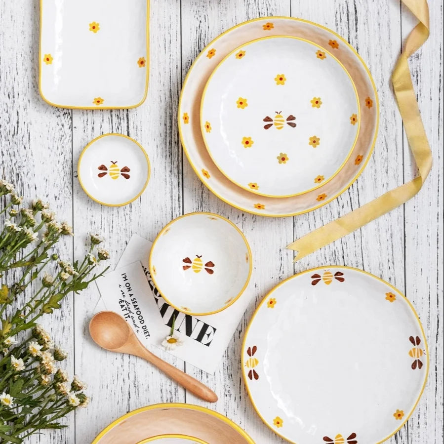 Kitchen Accessories Bowl Crockery Tableware Hand Painted Plate Dish Custom Round Modern Dinnerware Ceramics Plates