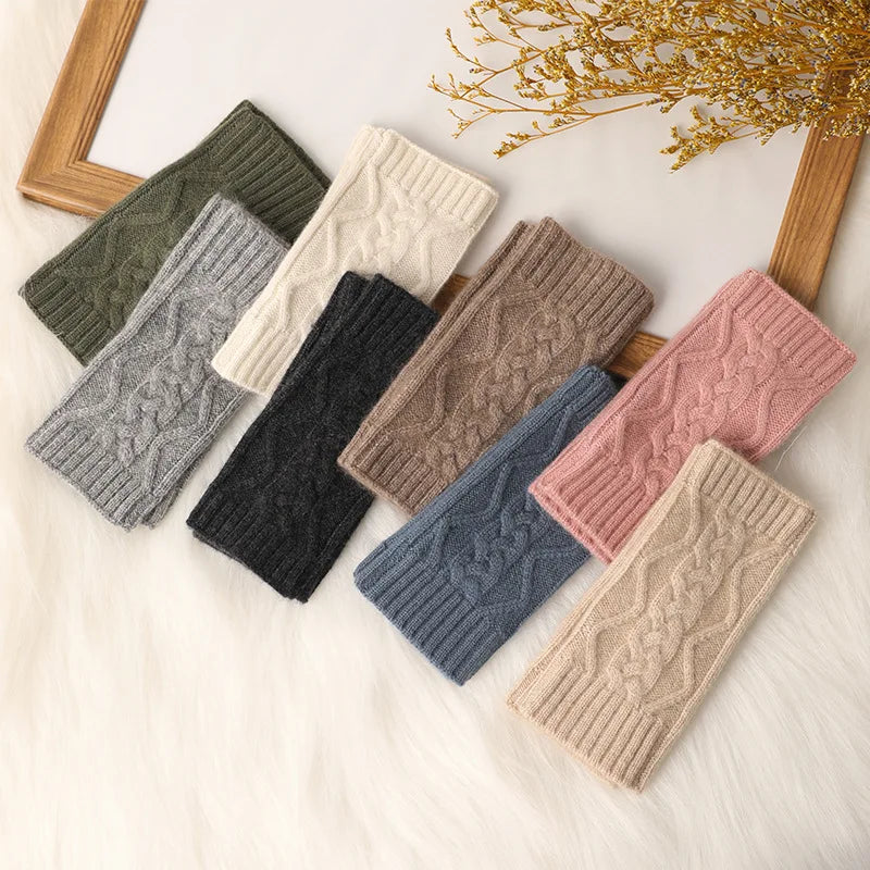 Custom Fingerless Cable White Black Knitted Cashmere Gloves & Mittens Winter Luxury Fashion Thermal Women Ladys Wool Gloves