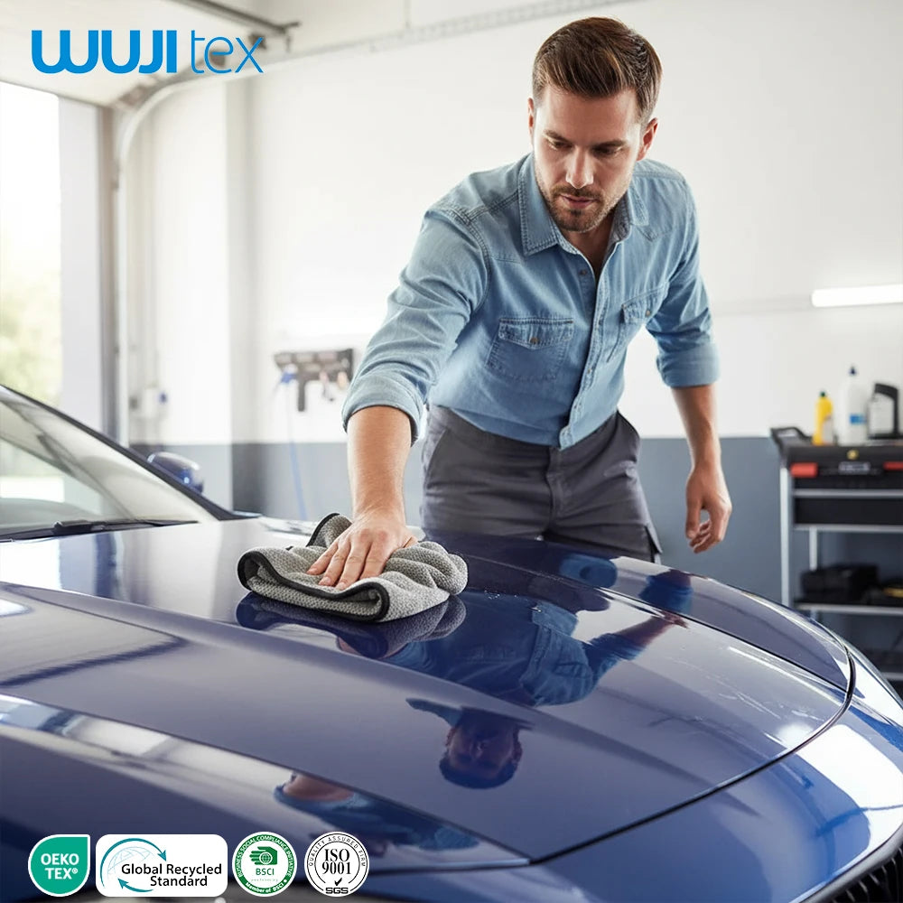 BSCI GRS Direct Supply High-Low Wool Car Wash Towel Microfiber Rag Absorbent Quick-Dry Eco-Friendly Traceless Clean Solid Color