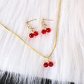 French Vintage Diamond Setting Cherry Pendant Necklace Earrings Set Luxury Sweet Cute Earrings for Women
