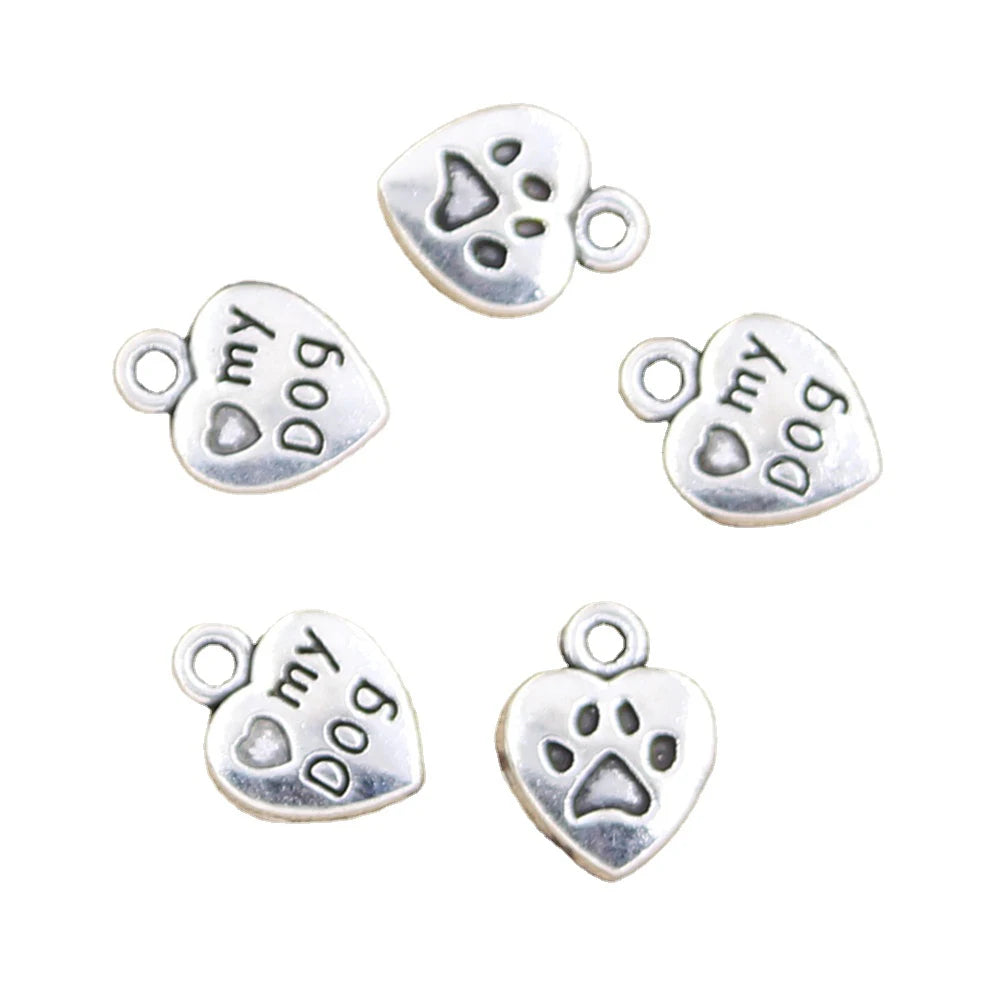 Charms Heart love My Dog 13x10mm Handmade Making FitVintage Tibetan Silver Color PendantsDIY for Bracelet Necklace