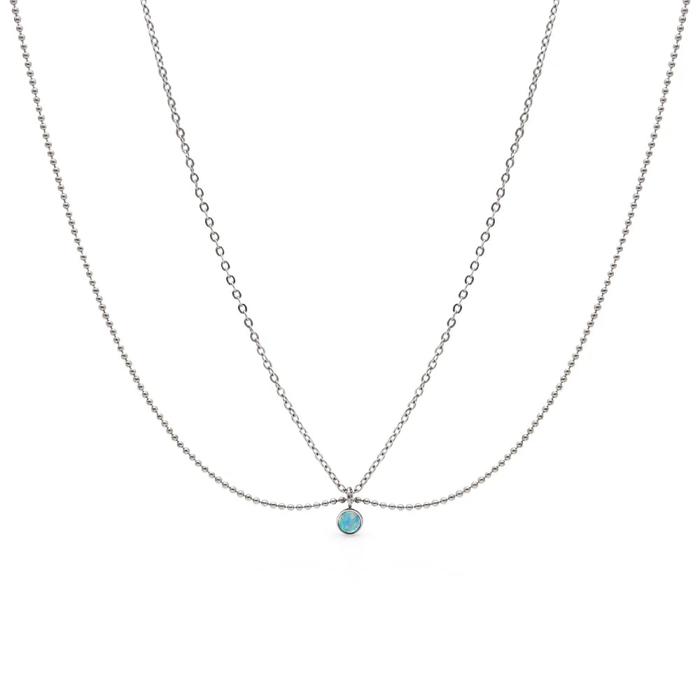 Chris April 316L Stainless Steel PVD Gold Plated Opal Charm Double Layers Necklace Fashion Jewelry