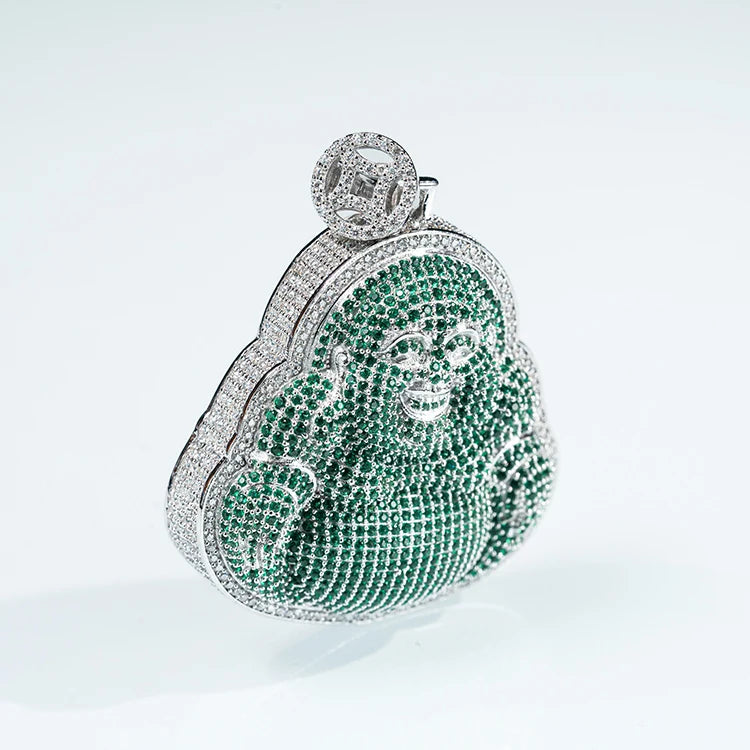 Goldleaf Jewelry 925 Sterling Silver Moissanite Necklace 5A Green Nano Maitreya Buddha Statue Pendant Fine Jewelry for Gift