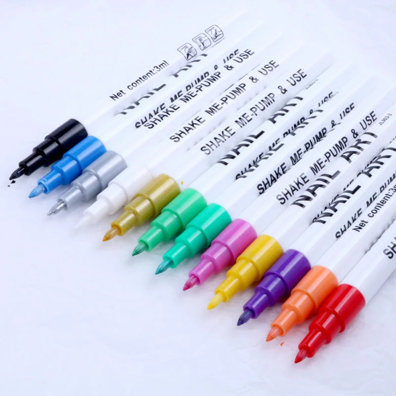 TSZS Custom Private Label DIY Nail Art Pen Non-Toxic Nail Polish with Bristle Brush 12 Colors for Nail Graffiti