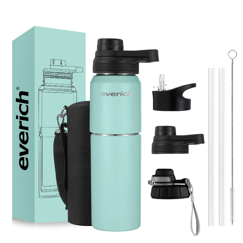 2 in 1 New Design Stainless Steel Double Wall Insulated Water Bottle with 2 Lids