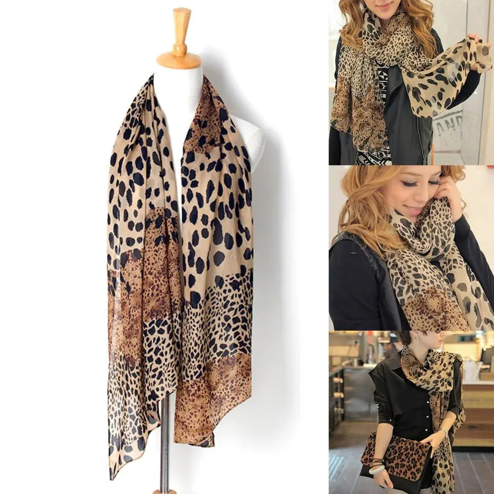 Fashion Leopard Print Women Scarves Long Soft Wrap Lady Scarf Silk Chiffon Shawls Muslim Hijab Scarf