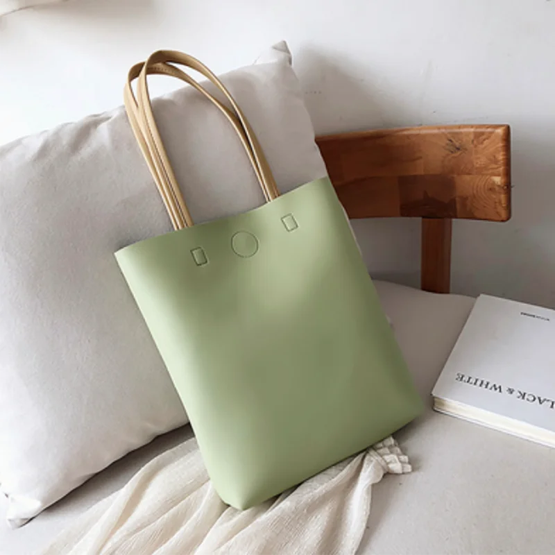 Korean Style PU Leather Tote Bag Fashion New Lady Shoulder Bag Outdoor Shopping Travel Handbag