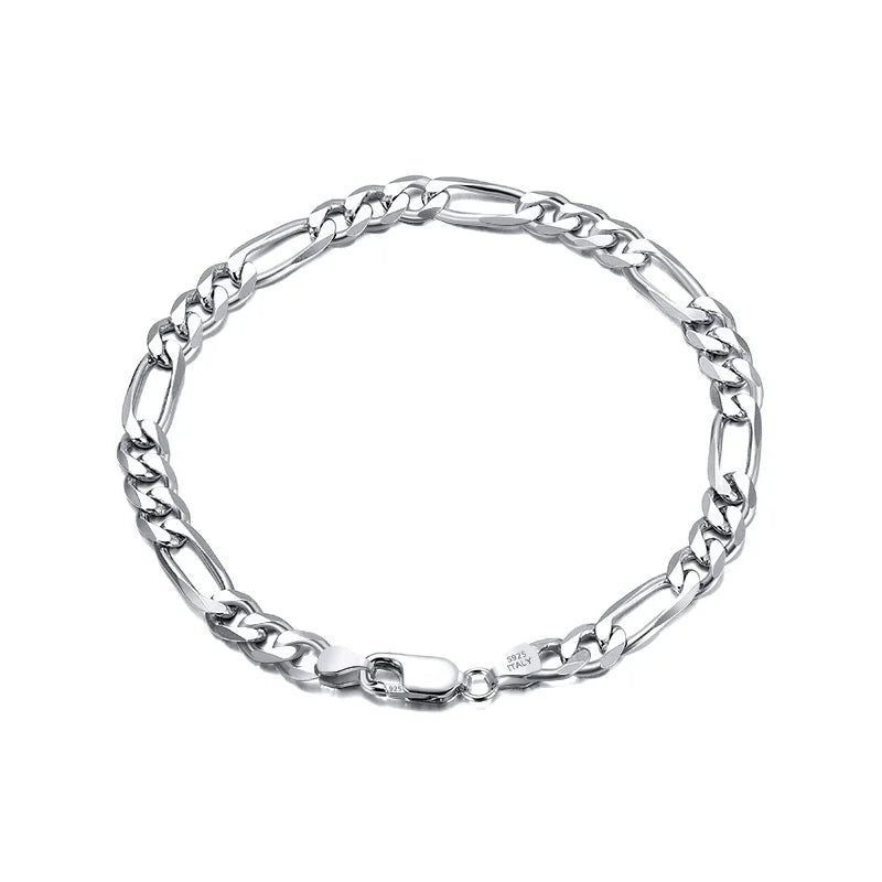 RINNTIN SB66 Fashion Women Men Jewelry 925 Sterling Silver 5.0mm Diamond-Cut Chunky Figaro Chain Bracelet