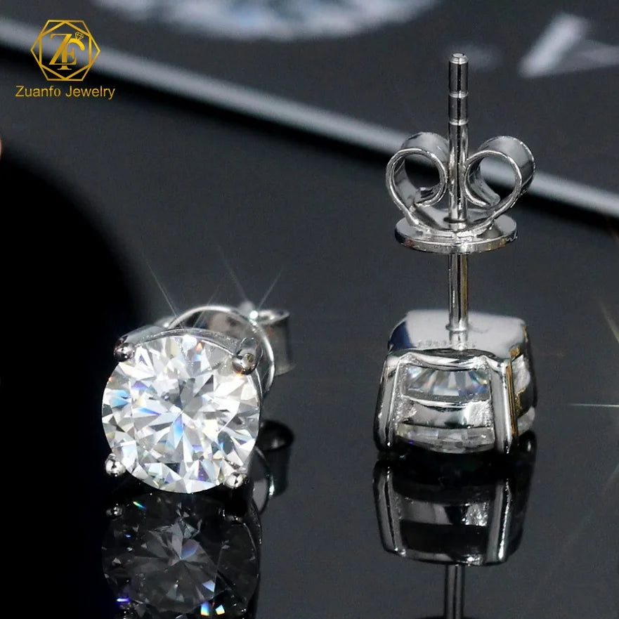 Classic 4 Prongs Moissanite Stud Earrings 18k Gold Plated Push Back 925 Silver Moissanite Diamond Women Men Earrings