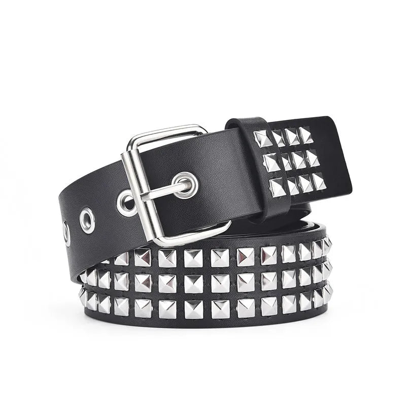 Square Punk Rivet Belt  Metal Pyramid Belt Men's and Women's Punk Hardware Jeans Belt Wholesale