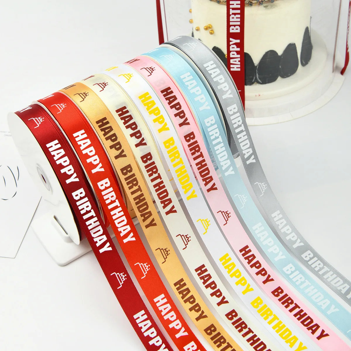 Wholesale Custom Printed Happy Birthday Ribbon Rolls for Party Cake Gift Wrapping