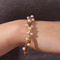 New High Quality Casting Stainless Steel  Full Pearl  Open Cuff Bangle Fashion Trend 18K Gold Plated PVD Plating Bracelet  Women