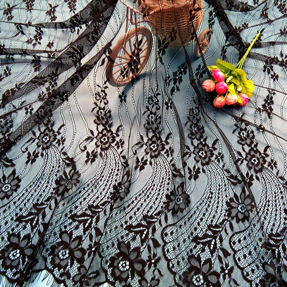 Stock Hot Selling 150cm Width Chantilly Lace Fabric Scarf Black LT20778