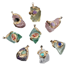 Wholesale New Design Carving Raw Irregular Crystal Fluorite Stone Pendant for Necklace Jewelry Making