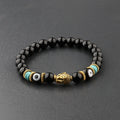 Charm Buddha&Eye Bracelet Women 8mm Elastic Round Bright Black Stone Chakra Bracelets Men Erkek Bileklik Homme