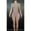 2022 Stage Fashon Show Fashion Sexy Mesh Ladies Luxury Rhinestone Jumpsuit Long Sleeve Bodycon Women One Piece Jumpsuit