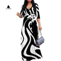 Spring Autumn Trendy V-Neck Lace-Up Women's Elegant Maxi Long Dress Casual Printed Breathable Loose Style Waistline Dress
