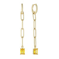 YILUN Gold Plated Sterling Silver Chain Link Earrings With Yellow Cubic Zirconia - Long Dangle Earrings for Women