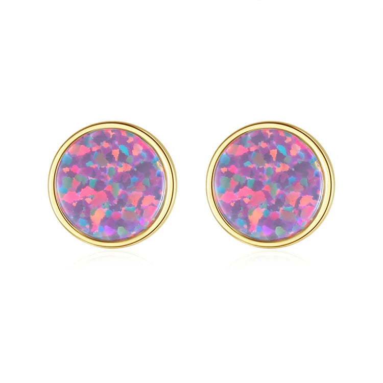 Fine Jewelry 925 Sterling Silver Geometric Round Shape Natural Opal Earrings