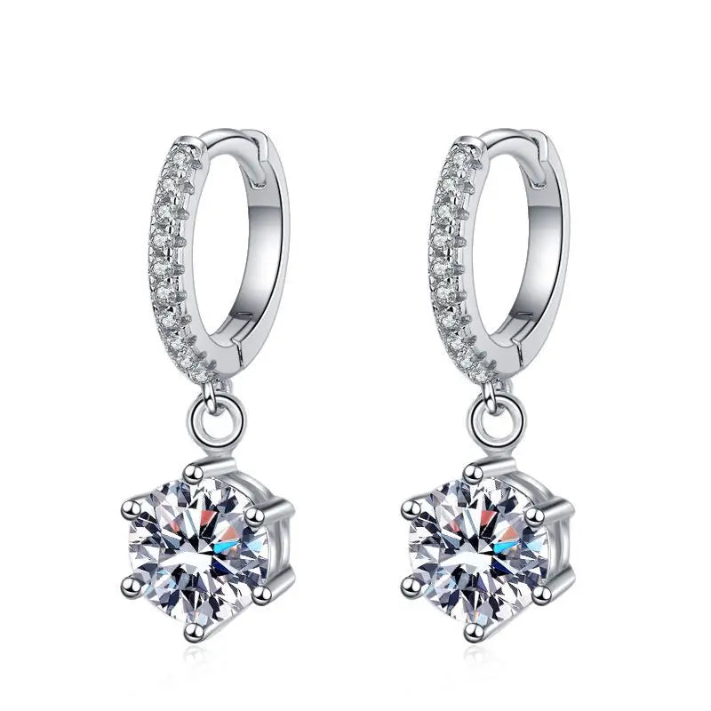 Luxury Women's Bridal 925 Sterling Silver Micro Pave 6 Claws Inlay D Color Moissanite Hoop Earrings Jewelry Accessories