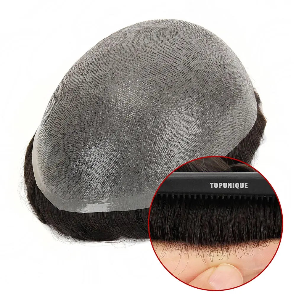 0.06-0.08mm Vloop Natural Hairline Rest for Single Knotted Human Hair Thin Skin Hair Replacement System Toupee for Men TUS02