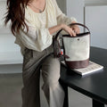 Women's PU PVC Material Handbag Linen Cotton Bucket Bag Fashionable Portable Crossbody Shoulder Bag for Ladies for Spring Summer