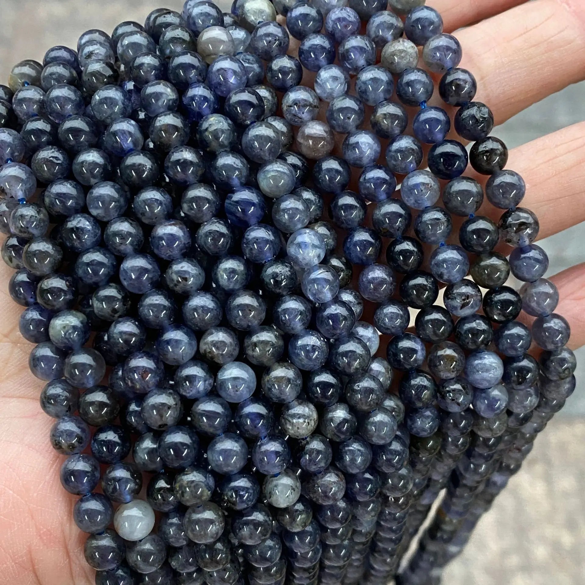 Natural Iolite Gemstone Round Spacer Cordierite Loose Stone Beads for Jewelry Making