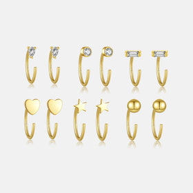 FUAMAY Fashion 18K Gold Plated 925 Silver Open Hoop Huggie Earrings Minimalist Flat Star Loves Heart Devil Eyes Open Earrings
