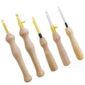 Wooden Handle Steel Wool Sewing Tool Thick Embroidery Pen Punch Needle with Threader for DIY
