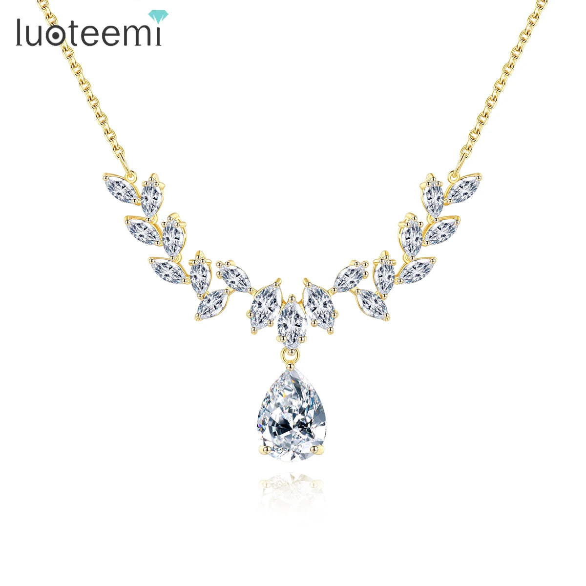 LUOTEEMI Woman Large Jewelry Flower Birth Statement Cubic Zirconia Cz Stone Iced Out Pendant Necklace Chain