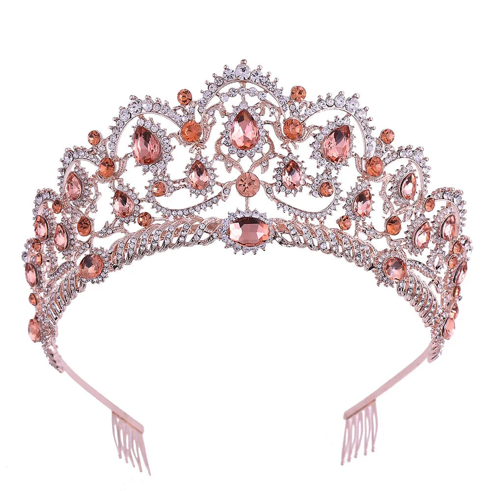 Wholesale Wedding Hair Accessories  Colorful Rhinestone Crown  with Comb Crystal Party Beauty Pageant Tiara for Women